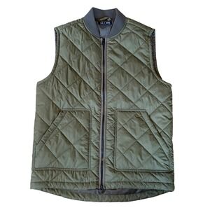 Line of Trade Men's Quilted Bomber Vest Olive Green Brown Small Outdoor Gorpcore